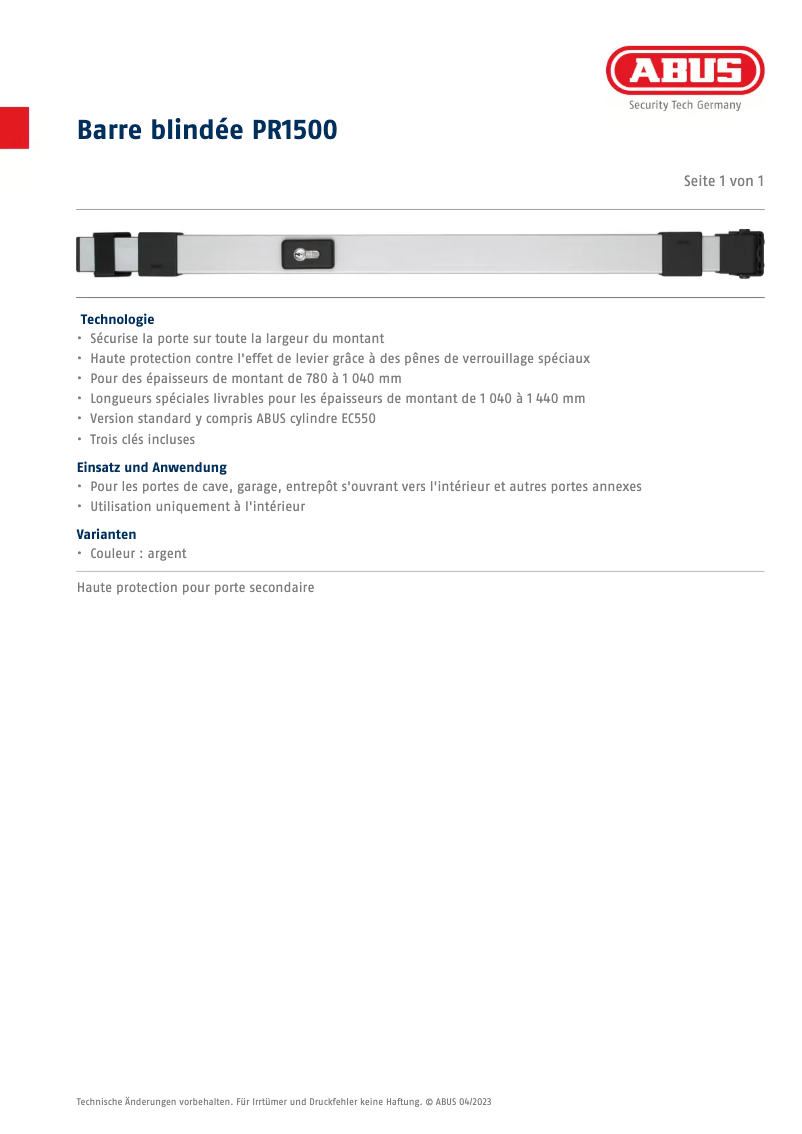 Image de la première page du manuel de l'appareil PR1500S