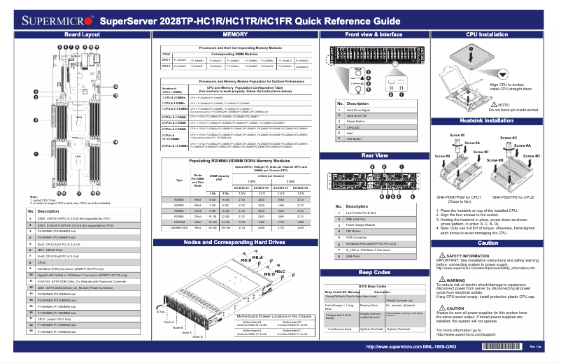 Page 1 de la notice Guide de démarrage rapide Supermicro SuperServer 2028TP-HC1FR