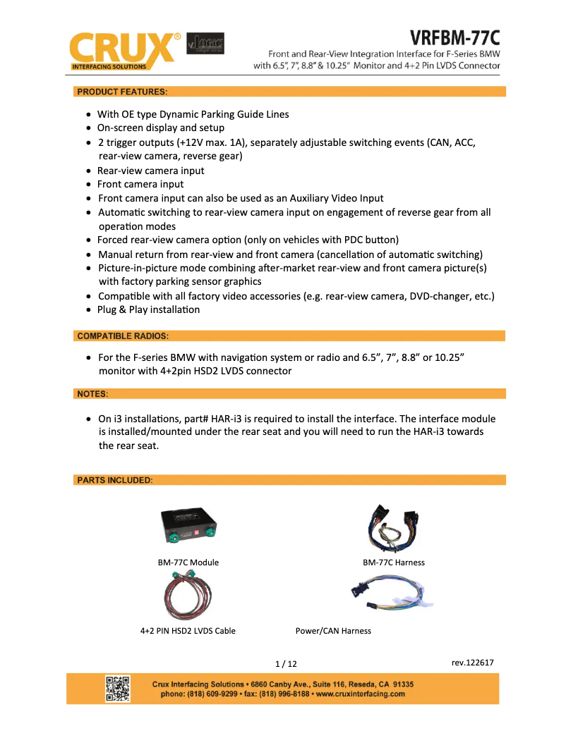 Page 1 de la notice Manuel utilisateur CRUX VRFBM-77C