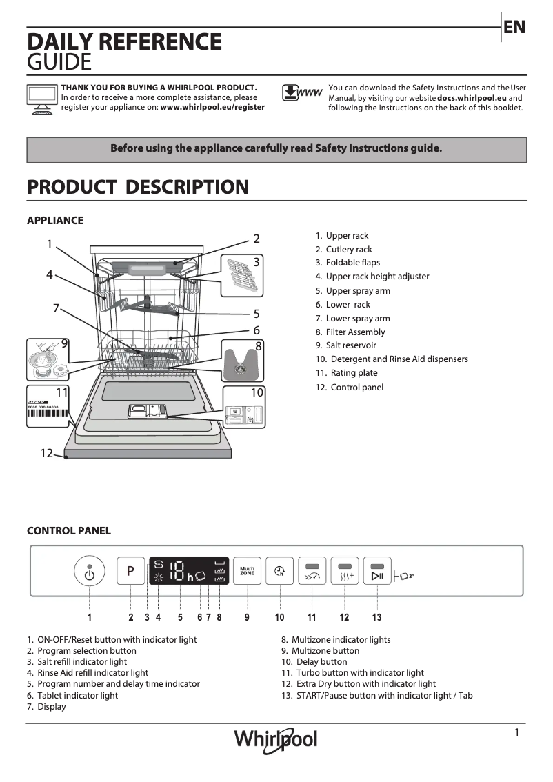 Page 1 de la notice Manuel utilisateur Whirlpool WIC 3C33 F
