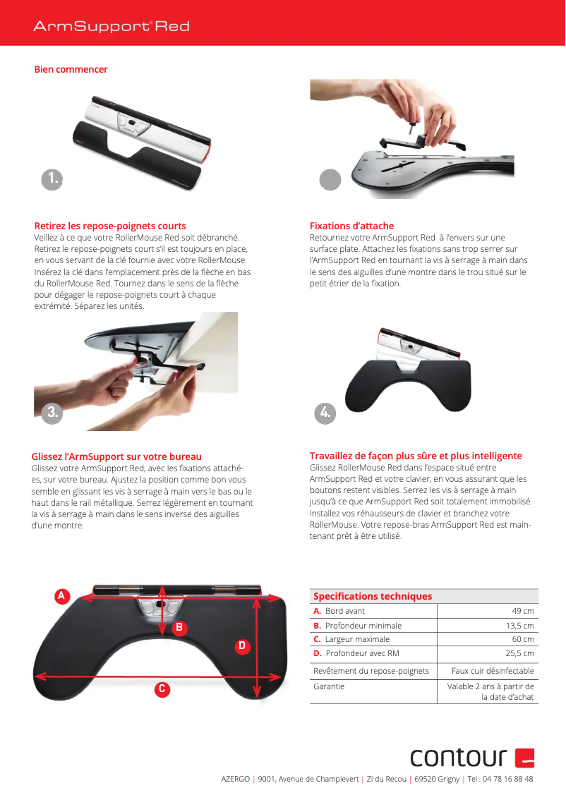 Page 1 de la notice Manuel utilisateur Contour Design ArmSupport Red