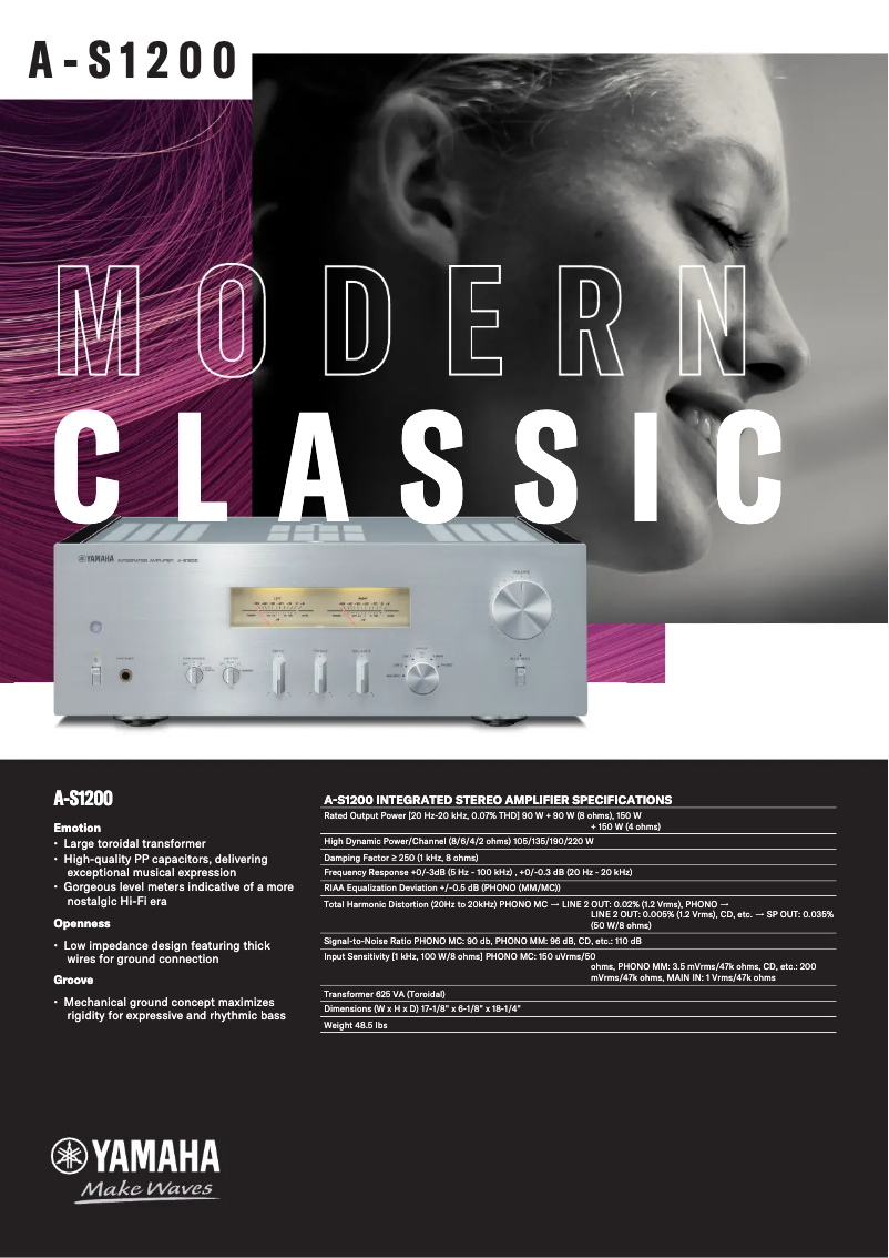 Page 1 de la notice Fiche technique Yamaha A-S3200