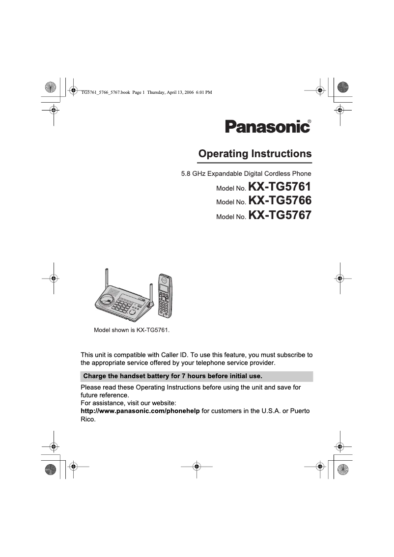 Page 1 de la notice Manuel utilisateur Panasonic KX-TG5767