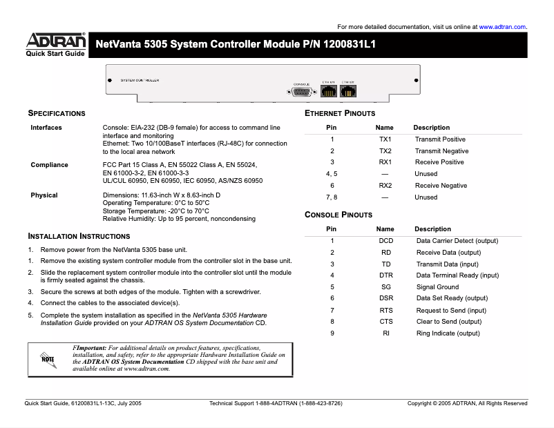 Page n°1 - Manuel utilisateur Adtran NetVanta 5305