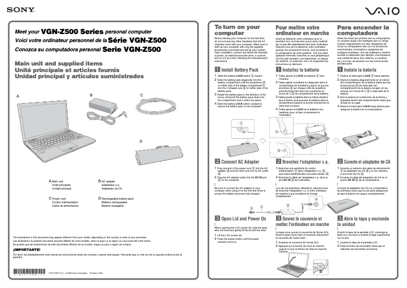 Image de la première page du manuel de l'appareil Vaio VGN-Z570N