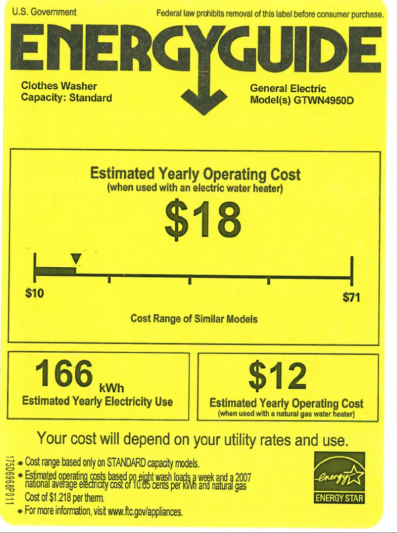Página 1 del manual Etiqueta energética GE GTWN4950DWS