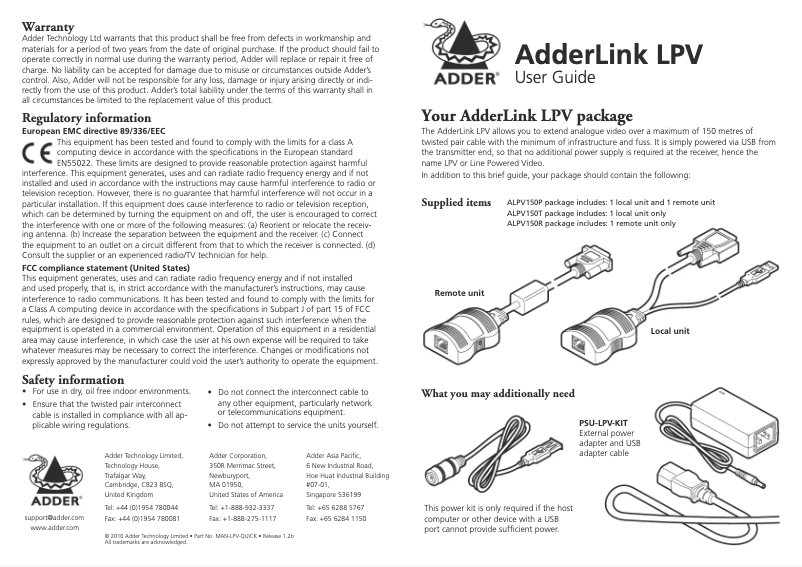 Image de la première page du manuel de l'appareil LPV150