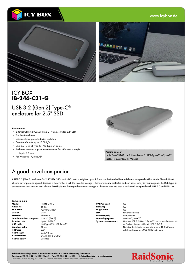 Page 1 de la notice Fiche technique Icy Box IB-246-C31-G