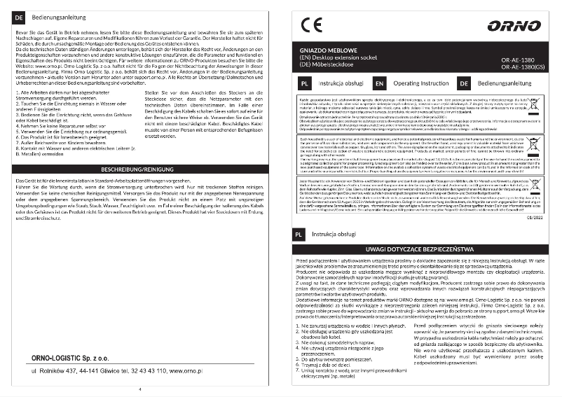 Page 1 de la notice Manuel utilisateur ORNO OR-AE-1380