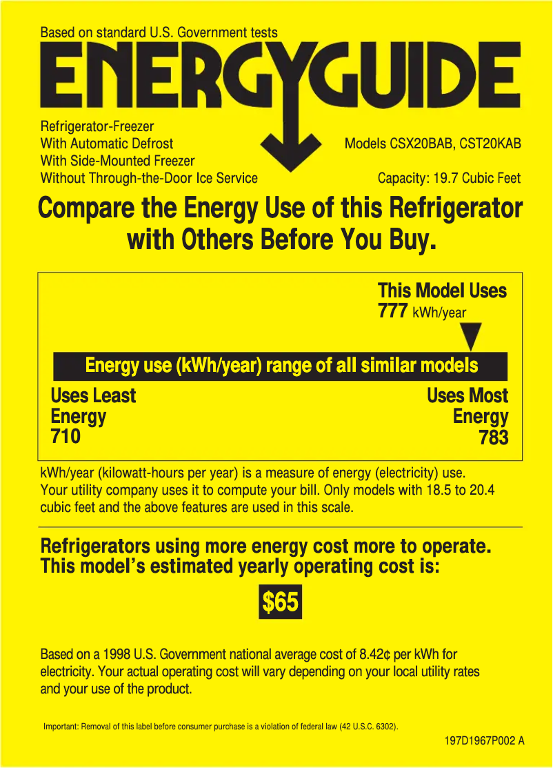 Page 1 of the manual Energy Label Hotpoint CSX20BABAD