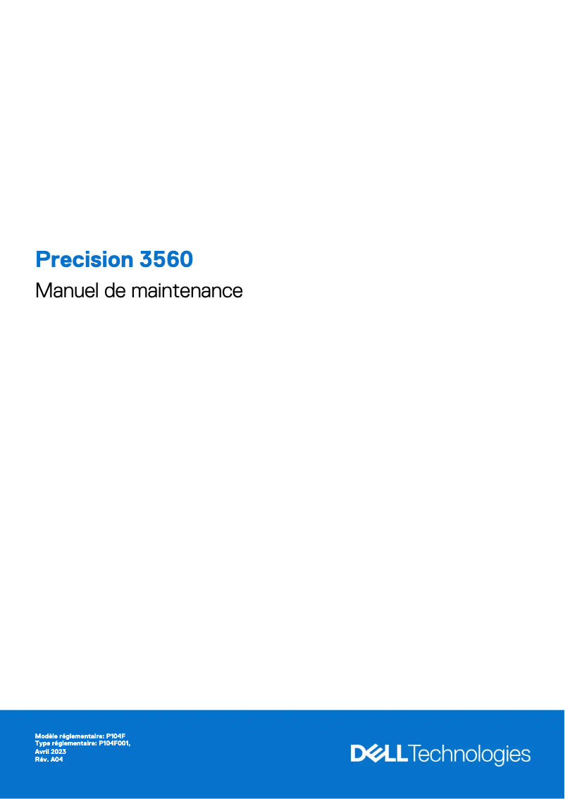 Page 1 de la notice Manuel d'utilisation et d'entretien Dell Precision 3560