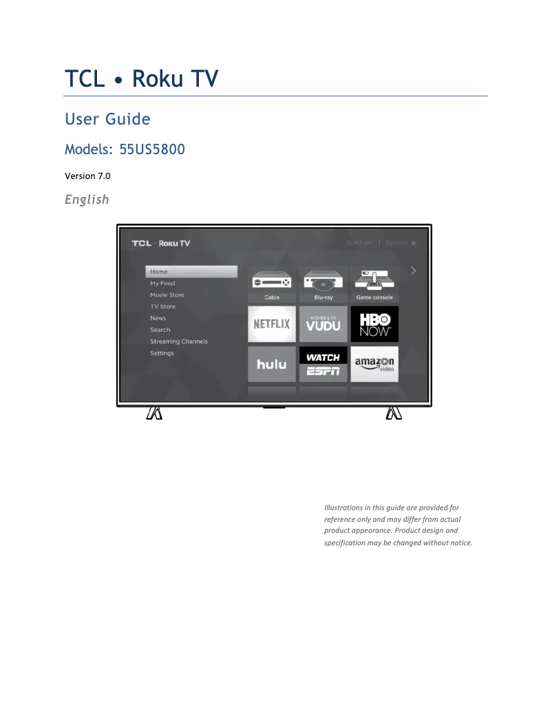 Page n°1 - Manuel utilisateur TCL 55US5800