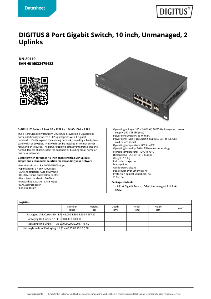 Page n°1 - Fiche technique Digitus DN-80119