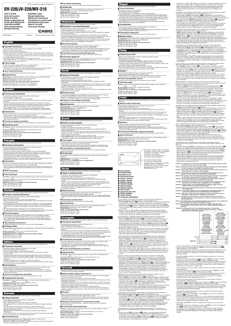 Page 1 de la notice Manuel utilisateur Casio DV-220