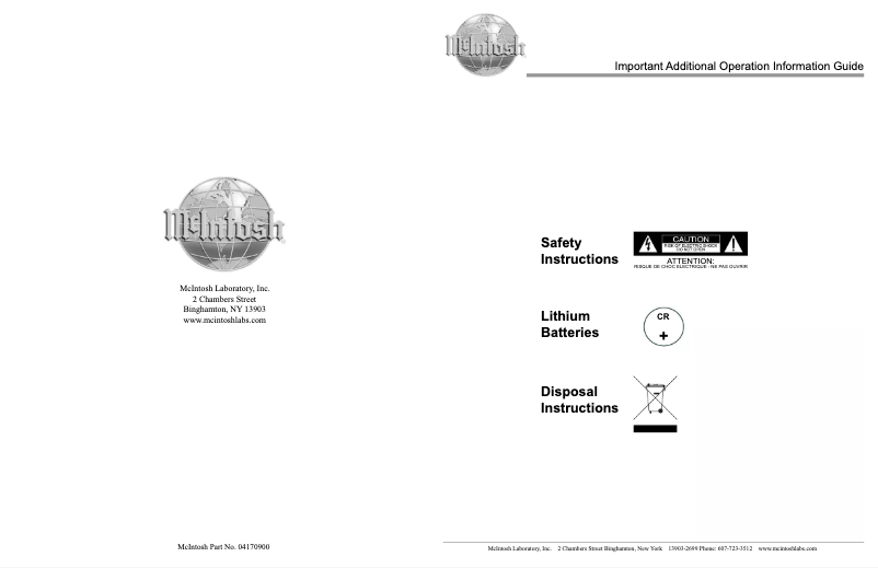 Page n°1 - Manuel utilisateur McIntosh MC205