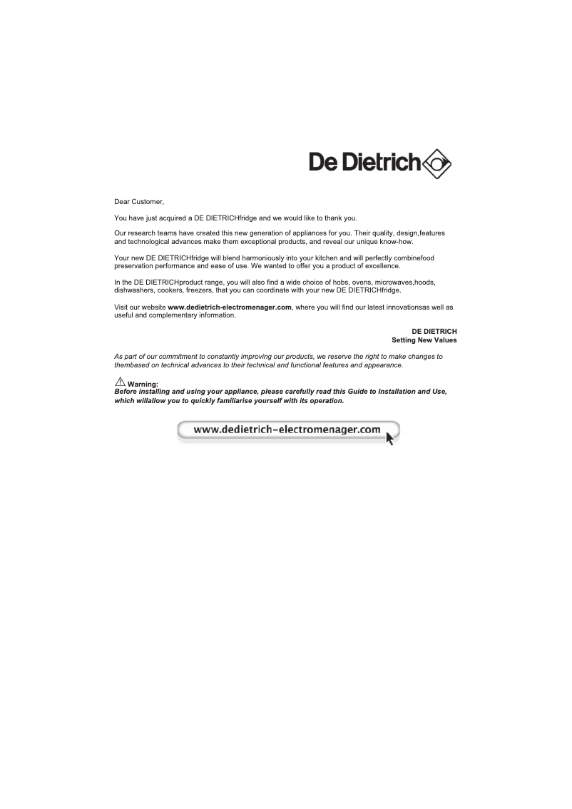 Page 1 de la notice Manuel utilisateur De Dietrich DFF1310J