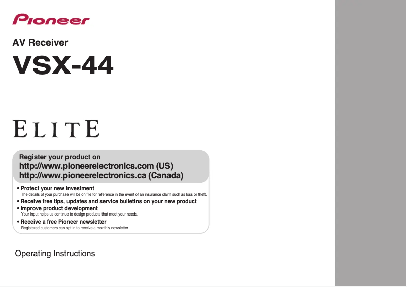 Image de la première page du manuel de l'appareil Elite VSX-44