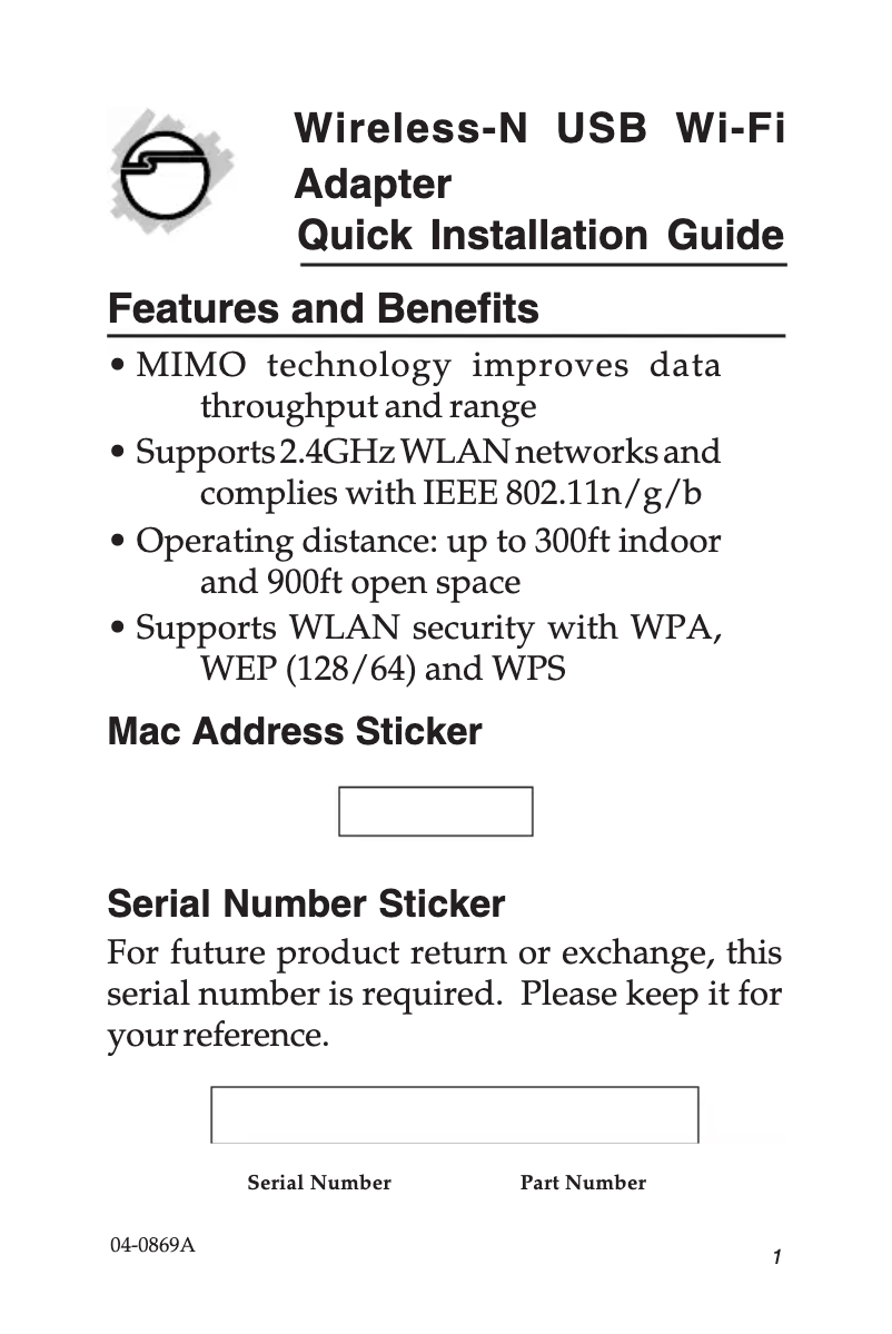 Page n°1 - Manuel utilisateur Siig JU-WR0212-S1