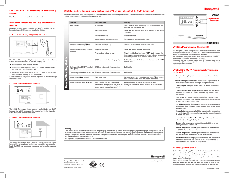 Page n°1 - Manuel utilisateur Honeywell CM67