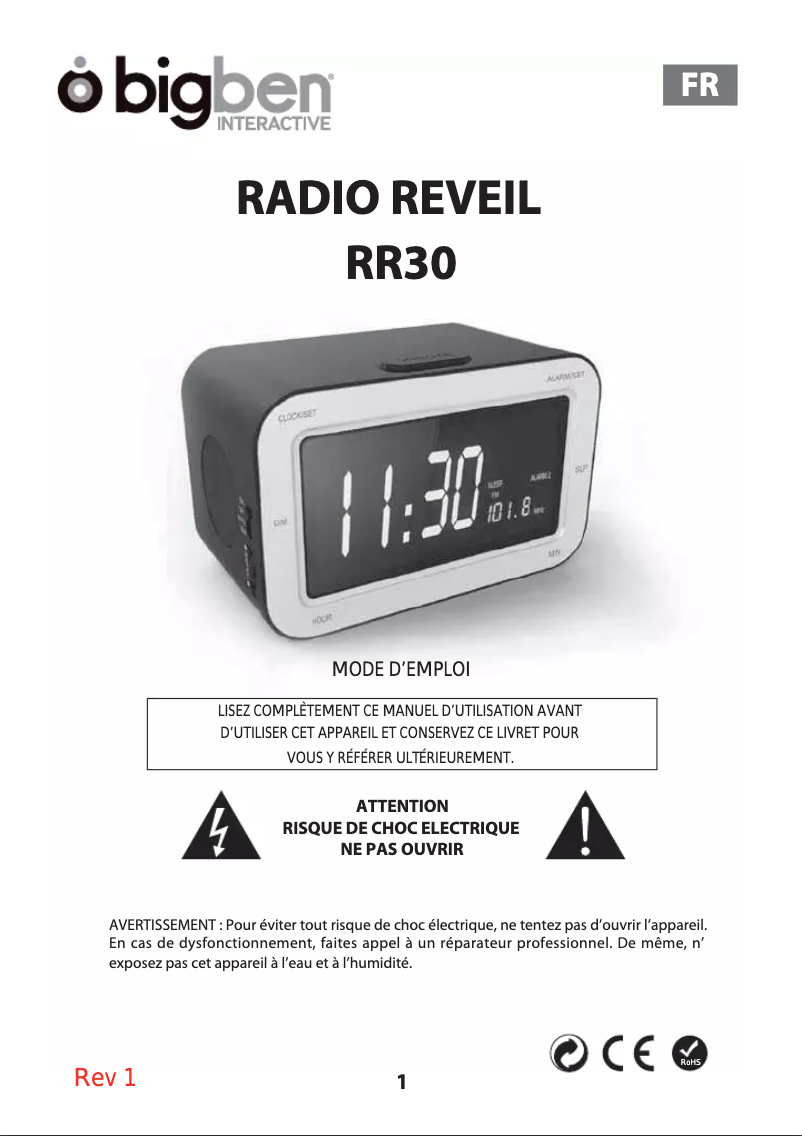 Page n°1 - Manuel utilisateur Bigben RR30