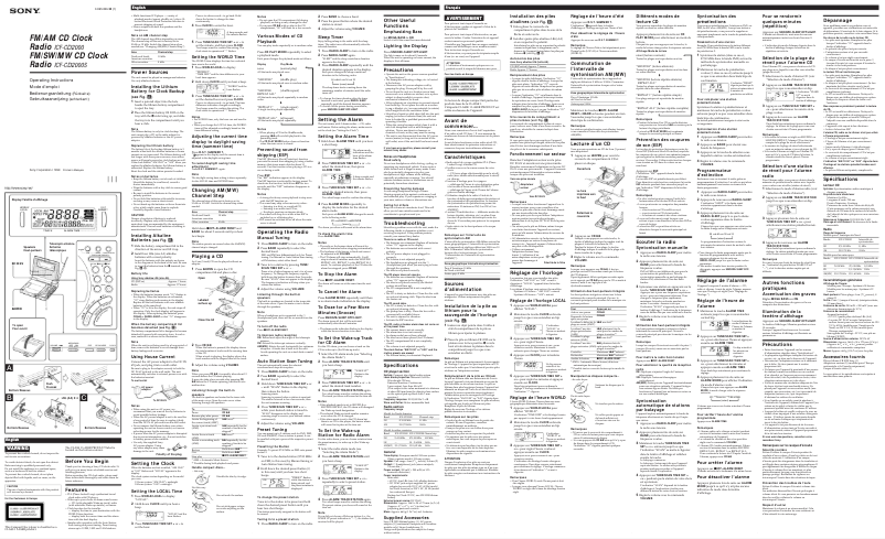 Image de la première page du manuel de l'appareil ICF-CD2000
