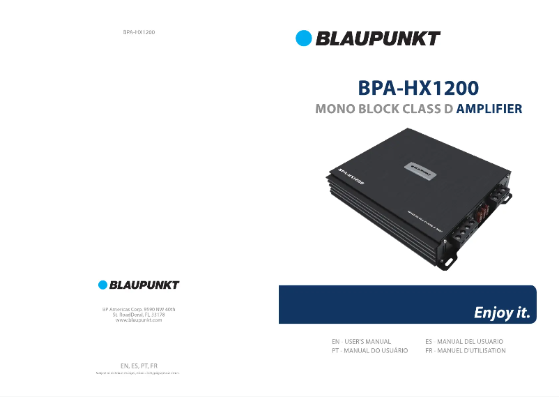 Page n°1 - Manuel utilisateur Blaupunkt BPA-HX1200