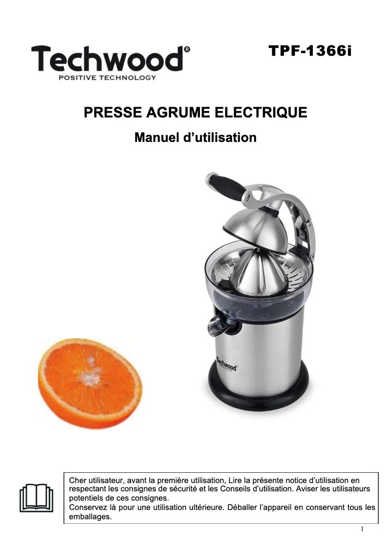 Page n°1 - Manuel utilisateur Techwood TPF-20