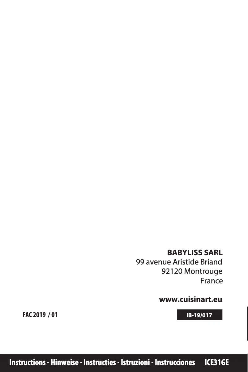 Page 1 de la notice Manuel utilisateur Cuisinart ICE-31