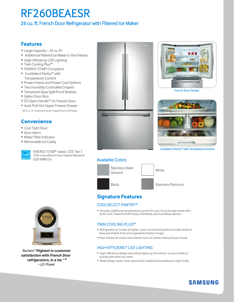 Page 1 de la notice Fiche technique Samsung RF260BEAESR