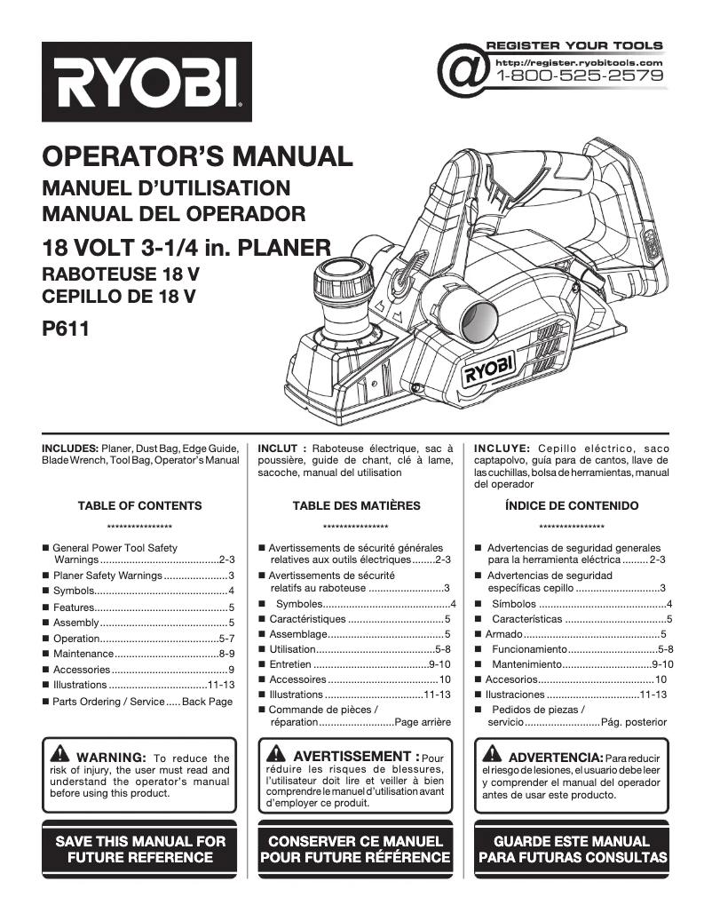 Page 1 de la notice Manuel utilisateur RYOBI P611