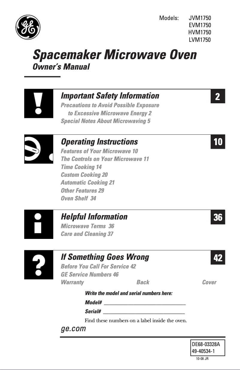 Página 1 del manual Manual de uso y mantenimiento GE EVM1750DMWW