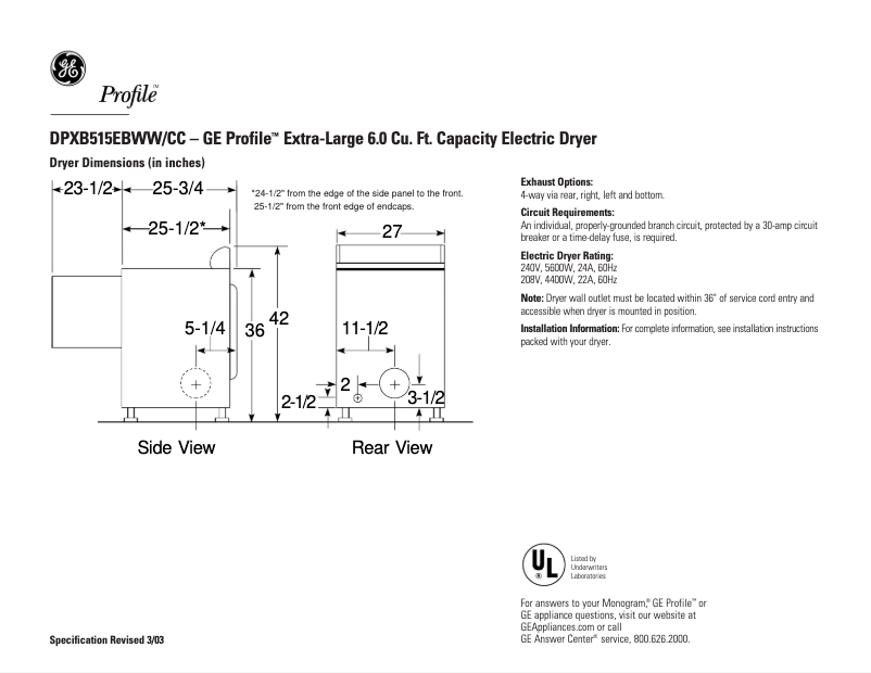 Image de la première page du manuel de l'appareil Profile DPXB515EBCC