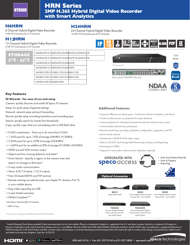 Page 1 de la notice Fiche technique Speco Technologies H12HRN