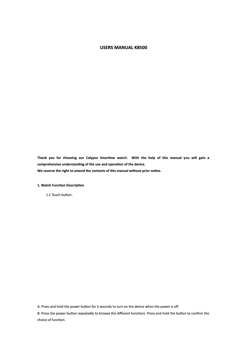 Page 1 de la notice Manuel utilisateur Calypso K8500/6