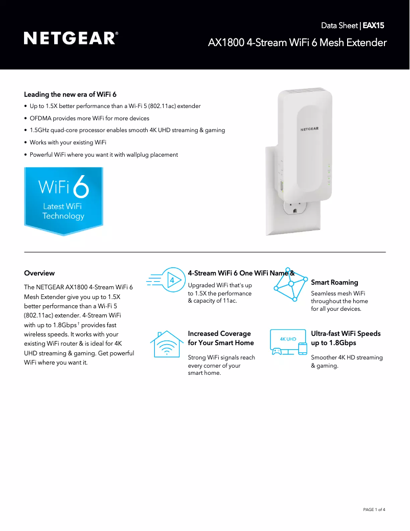Page 1 de la notice Fiche technique Netgear EAX15