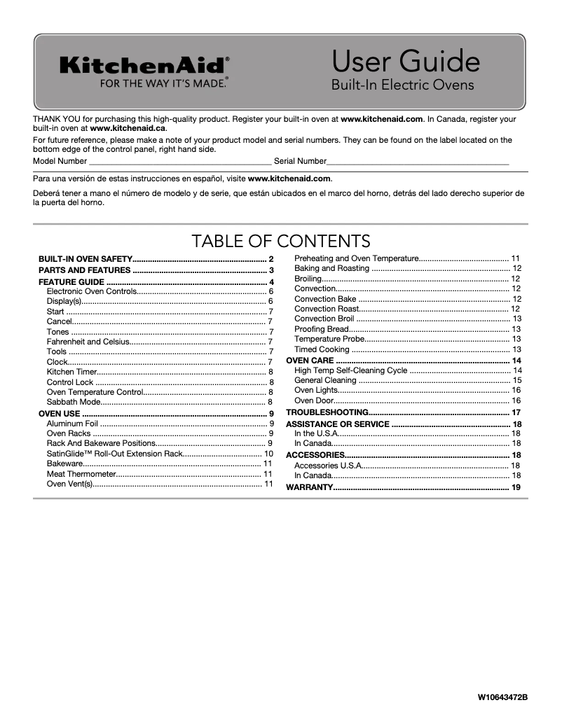 Page n°1 - Manuel d'utilisation et d'entretien KitchenAid KOCE507EWH