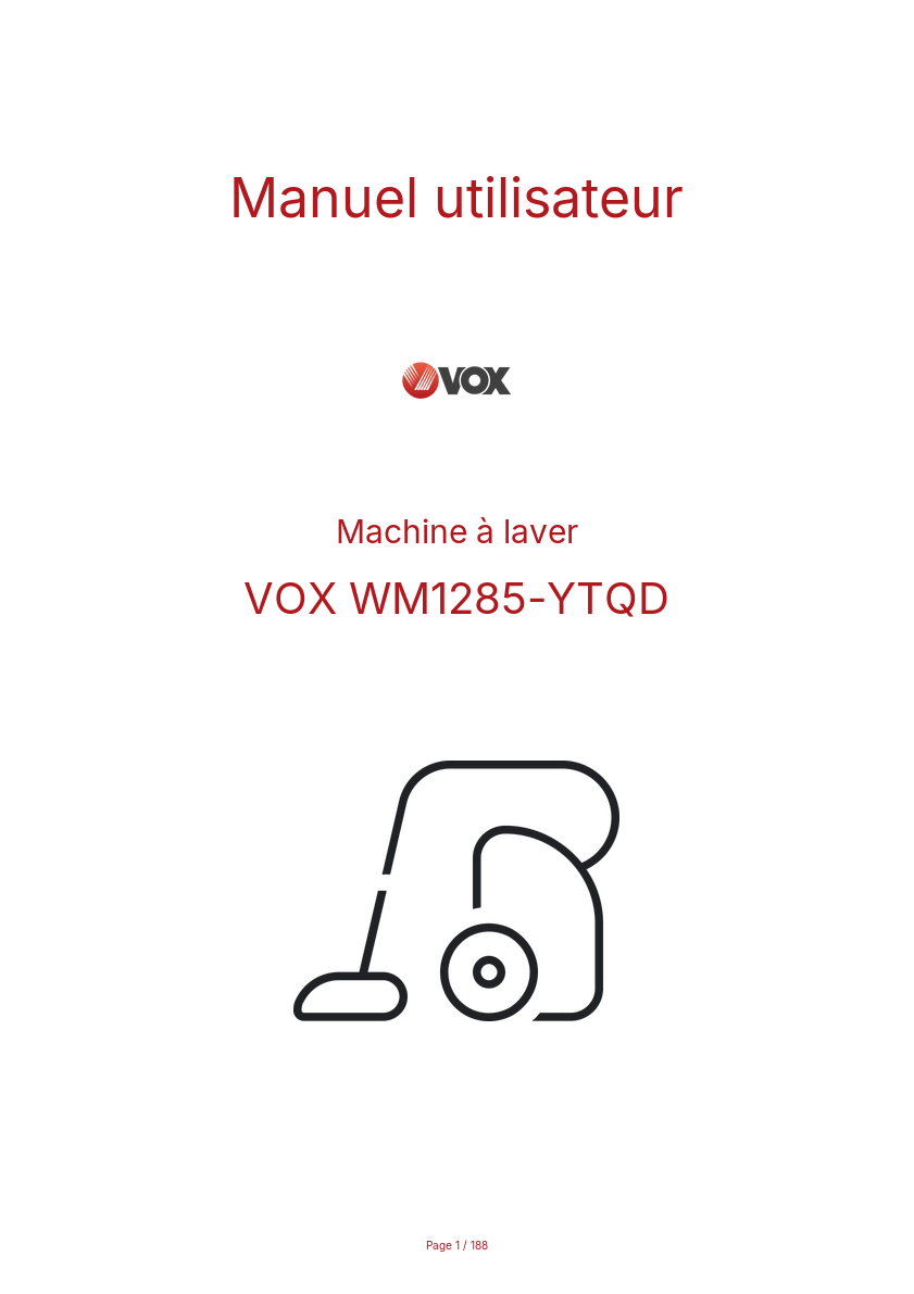 Page n°1 - Manuel utilisateur VOX WM1285-YTQD