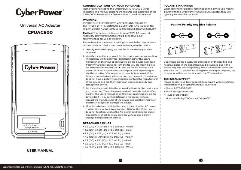 Page 1 de la notice Manuel utilisateur CyberPower CPUAC600