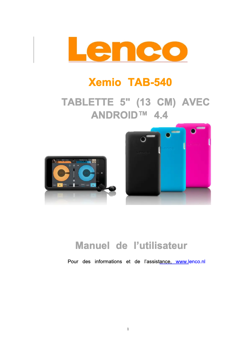 Page n°1 - Manuel utilisateur Lenco Xemio TAB-540