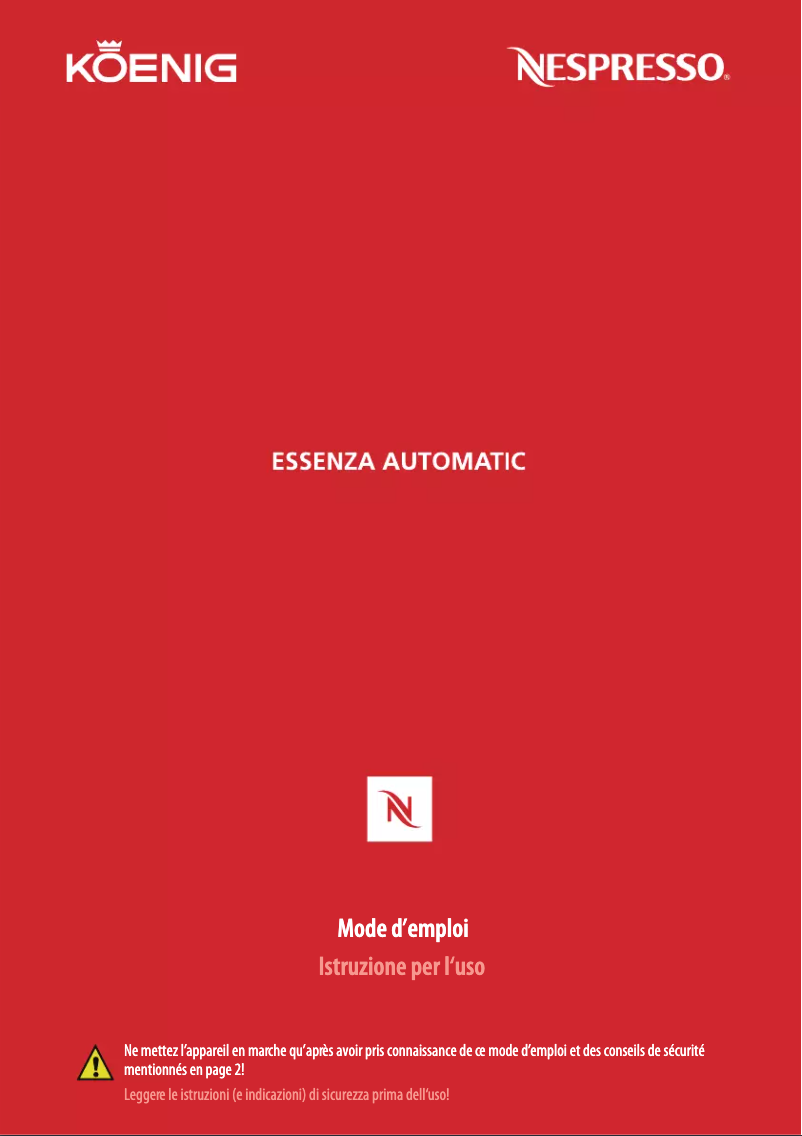 Page 1 de la notice Manuel utilisateur Koenig Nespresso Essenza Automatic