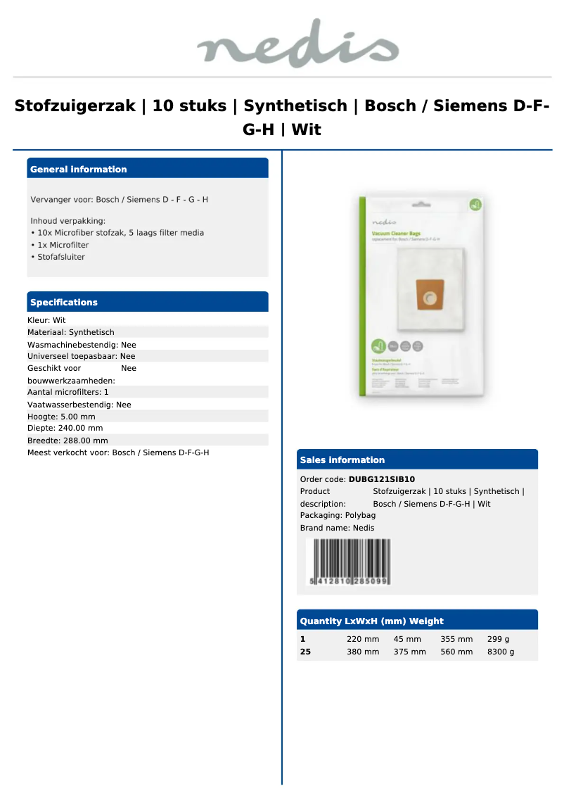 Page 1 de la notice Manuel utilisateur Nedis DUBG121SIB10