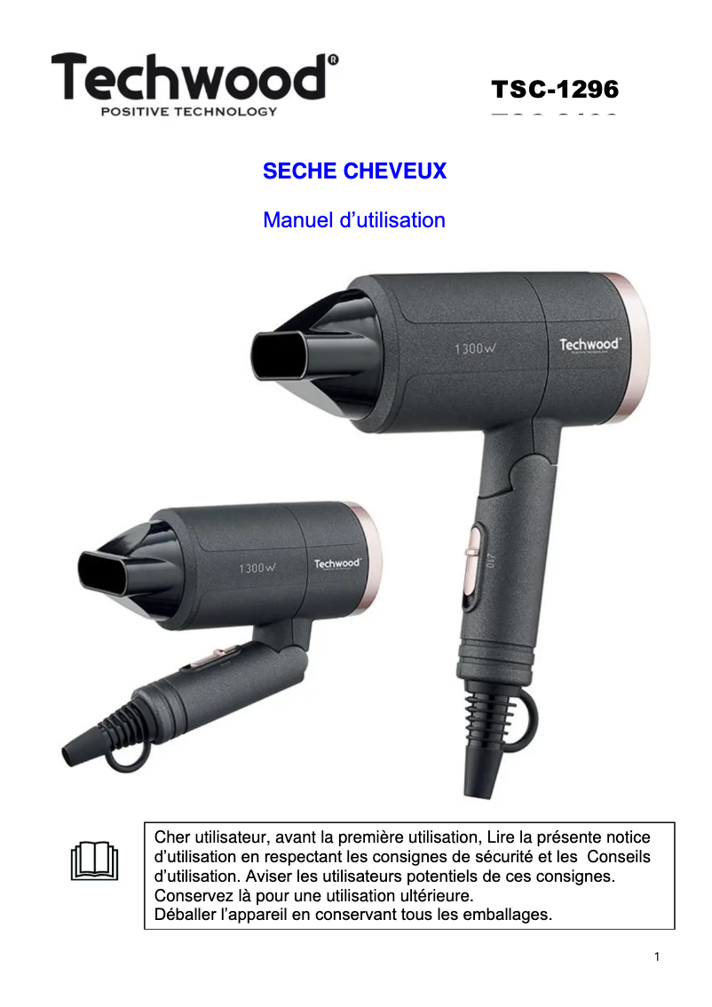Page 1 de la notice Manuel utilisateur Techwood TSC-1296