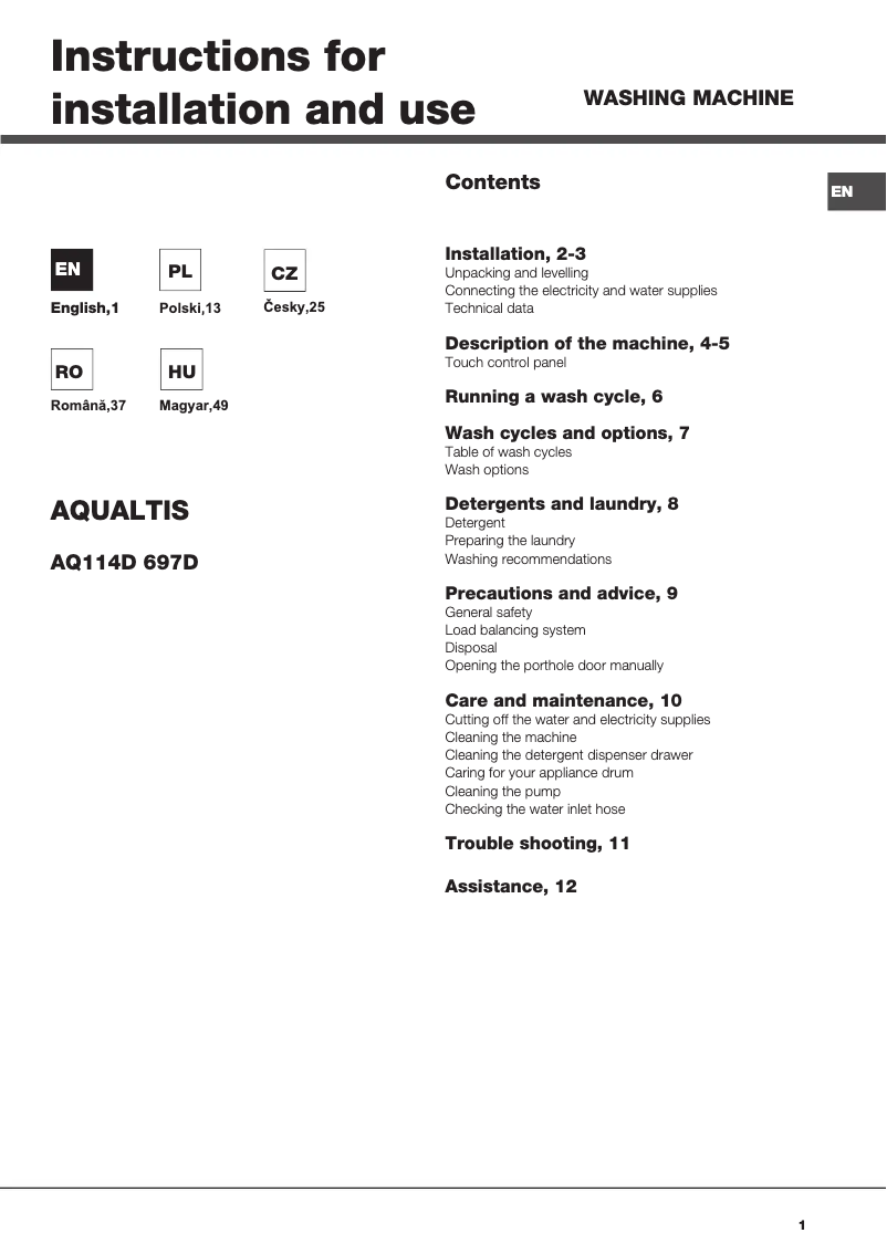 Image de la première page du manuel de l'appareil AQ114D 697D EU/B