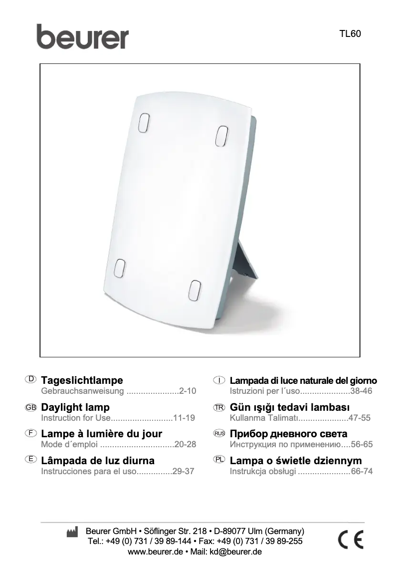 Page 1 de la notice Manuel utilisateur Beurer TL60