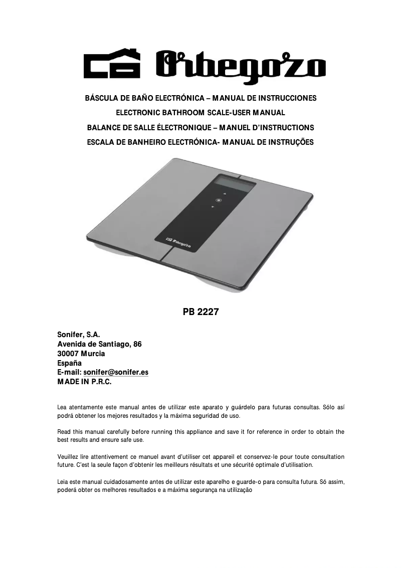 Page n°1 - Manuel utilisateur Orbegozo PB 2227