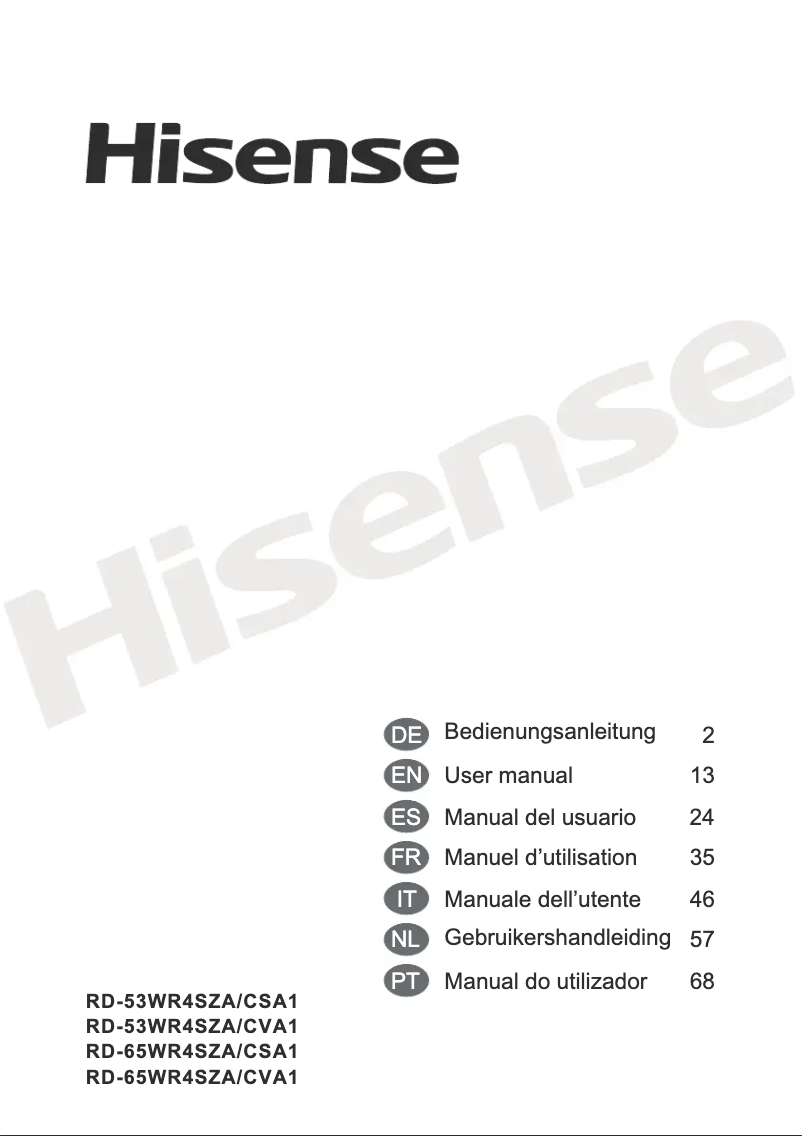 Página 1 del manual Manual de usuario Hisense RD-53WR4SZA/CSA1