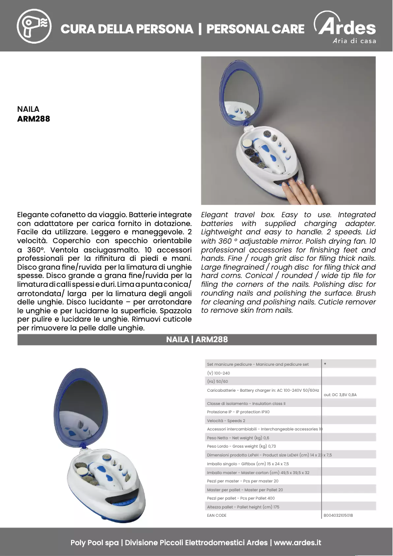 Page n°1 - Fiche technique Ardes ARM288