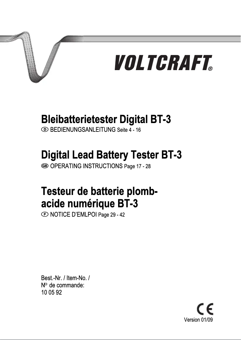 Page n°1 - Manuel utilisateur Voltcraft BT-3
