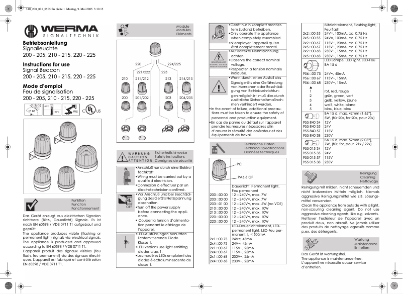 Page n°1 - Manuel utilisateur Werma 202.300.68