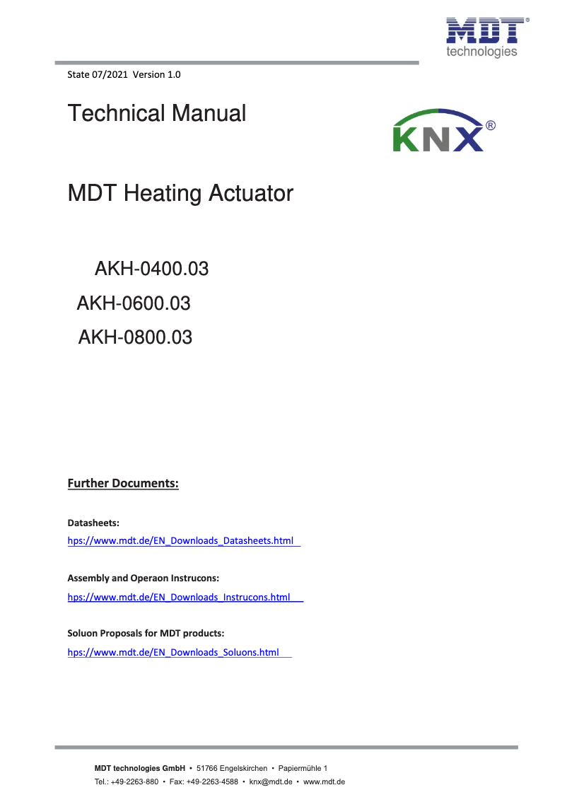 Page 1 de la notice Manuel utilisateur MDT AKH-0800.03